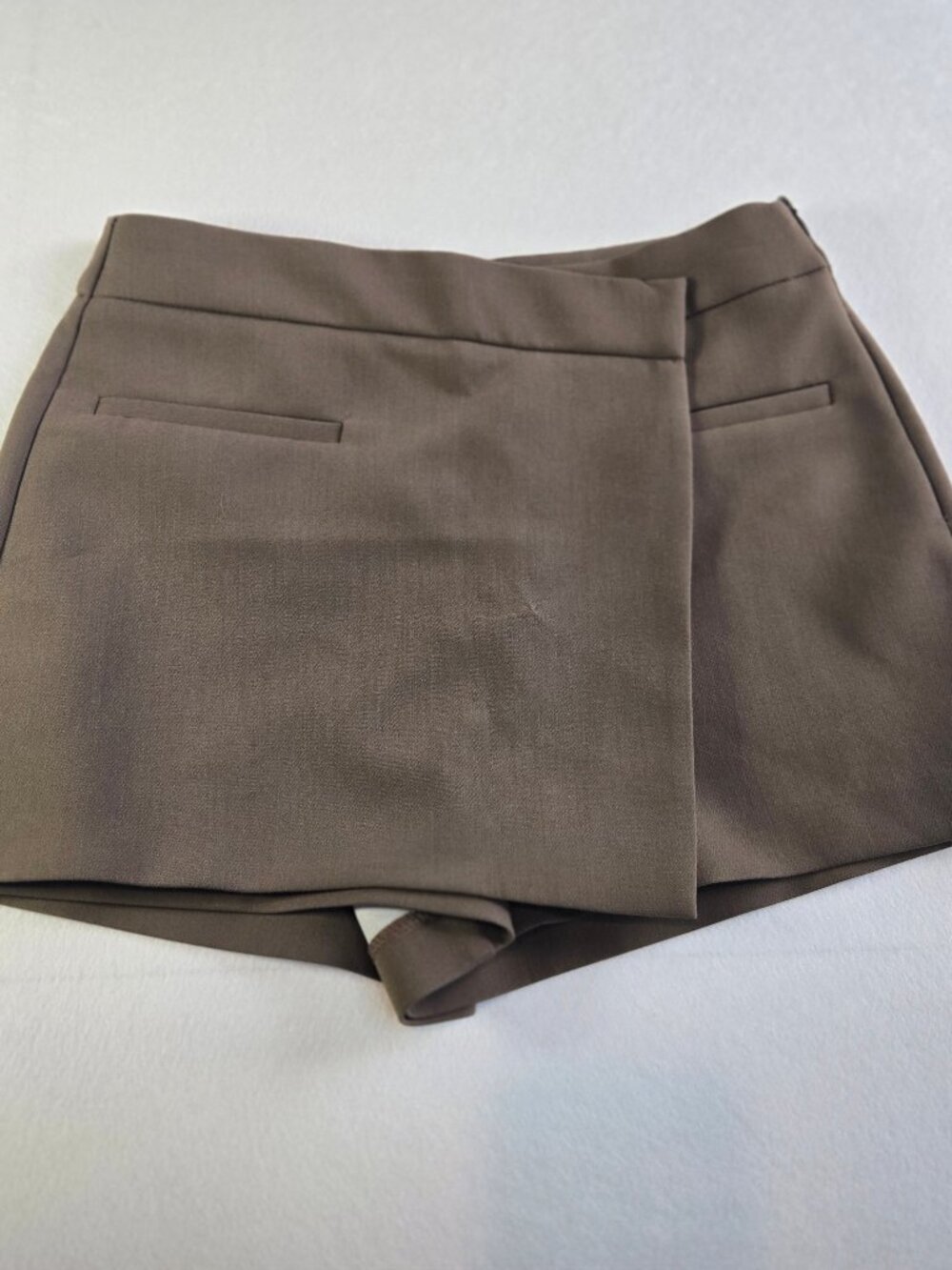 Women's Khaki Wrap Shorts with Side Zipper
